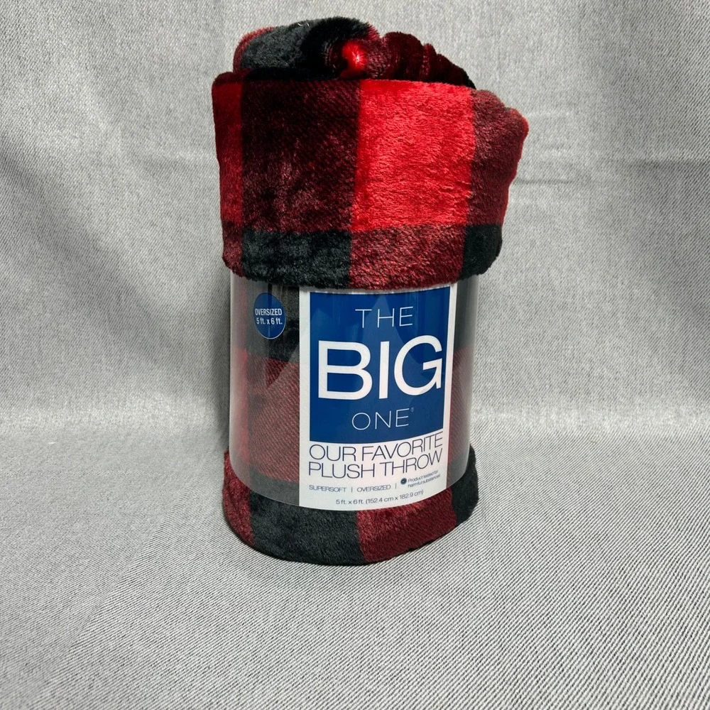 The Big One Plush‎ Throw 60x72 Red Black Buffalo Check Plaid Oversized Blanket